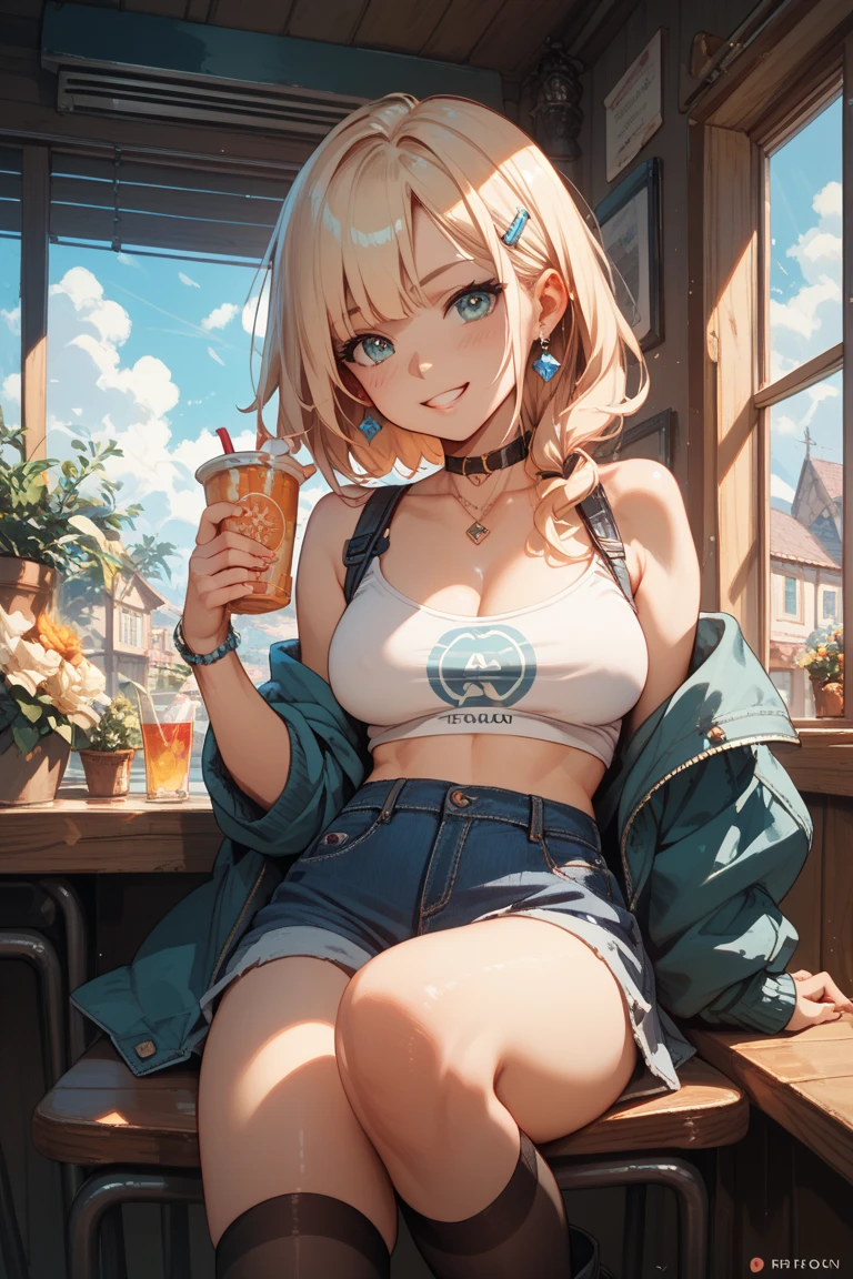 masterpiece、highest quality、Very detailed、An illustration、Beautiful fine details、One Girl、cute、Detailed landscape、Training Room Background:1.4、Platinum Blonde Hair、Braided Ponytail、Red camisole、((a cup breasts, Tank top showing underboob:1.3))
