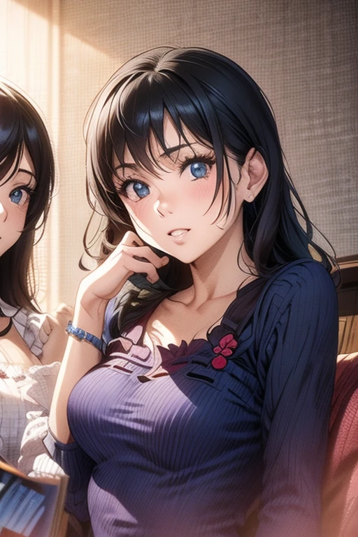Two Girls. Selfie pose. Looking at the camera.