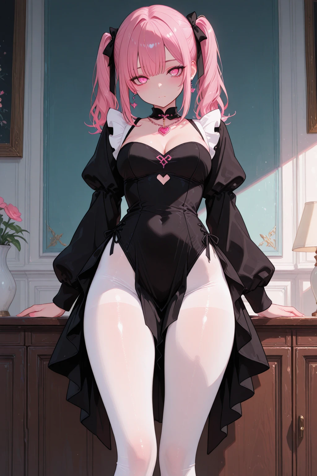 mature, mature face, (cat ears), pink hair, blue eyes, ((masterpiece, best quality)), (((wide hips, narrow waist))), balloon, bandaid, black pants, braid, large breasts, heart, (((heart pasties))), long hair, looking at viewer, meme attire, navel, pants, pink hair, ((latex reverse bunnysuit, latex reverse outfit)), shoes, sneakers, solo, stuffed animal, stuffed toy, woman in a cat suit sitting in a room with balloons and decorations on the walls, sakimi chan, a character portrait, rococo Negative prompt: EasyNegative, bad_prompt_version2, (loli, ???, children, child, baby, baby face, girl, boy, young:1.25) Steps: 25, Sampler: Heun, CFG scale: 8, Seed: 118452252, Size: 512x768, Model: xRikishi_Unstable_Diffusion_Alpha_6_0_Anime_Version_VAE, Denoising strength: 0.35, Clip skip: 2, CFG Rescale φ: 0, Hires upscale: 1.75, Hires steps: 30, Hires upscaler: R-ESRGAN 4x+ Anime6B, Version: v1.3.2-RC-2-gd7519554