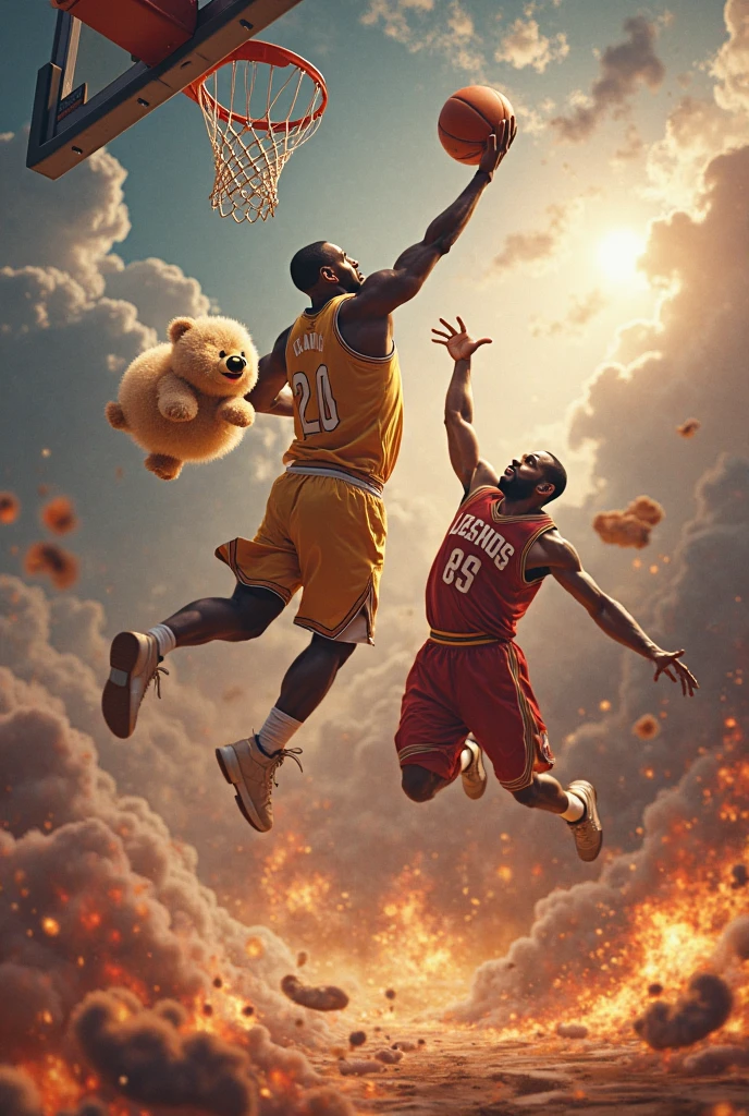 Make a picture of a kid taking a picture with LeBron James on an animated plane