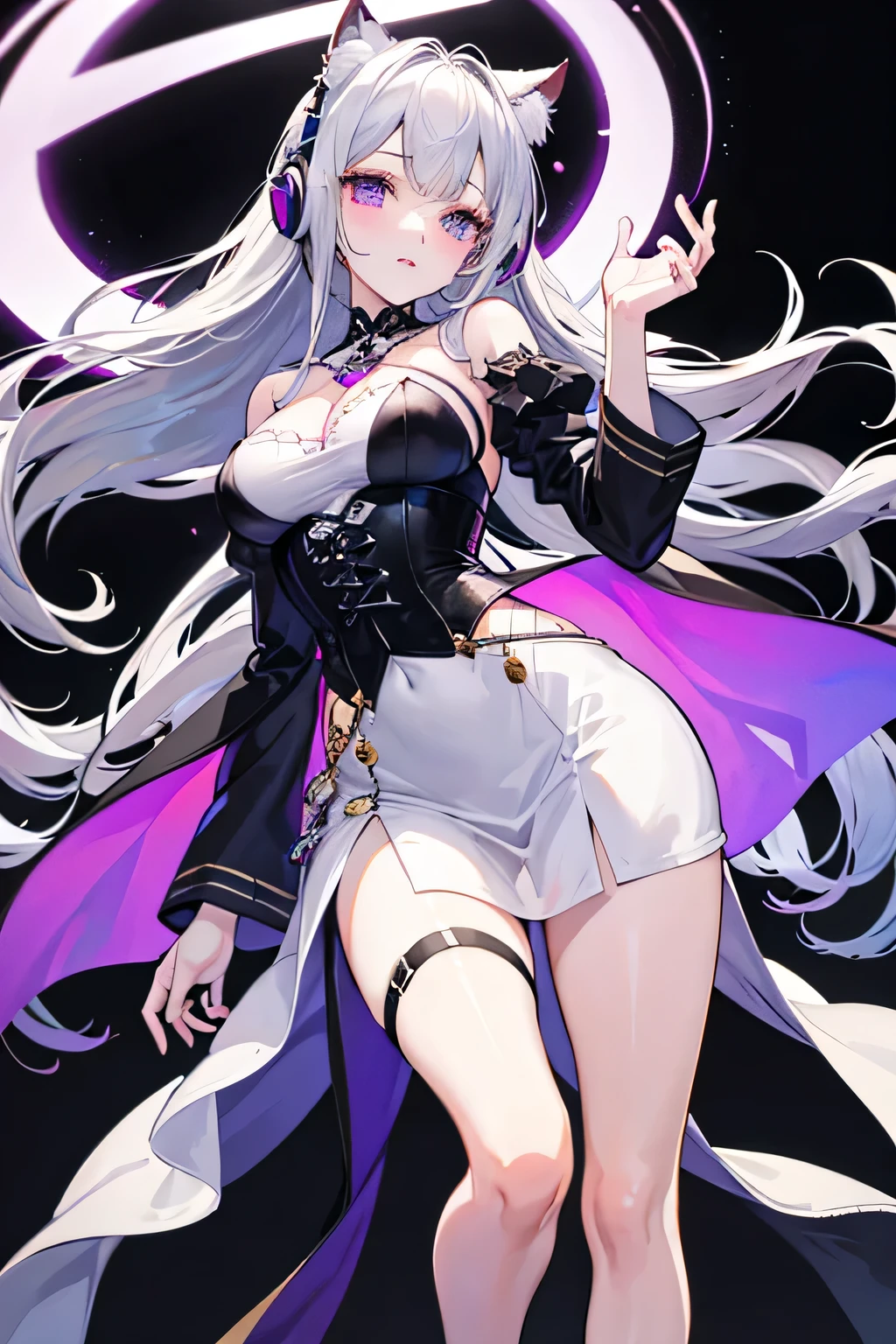 （（masterpiece：1.4，best quality）），（Super detailed），（Extremely detailed eyes），（black leggings，Shiny socks：1.5），Hello Darkness
（Cute girls），15 years old，（Blood-red pupils，Diamond-shaped pupil：1.15），Purple Eyeshadow，（elongated hair，Thick hair，Single ponytail，shiny hair：1.5）（Changes through：1.2），despair，sad，Empty eyes，tears streaming down my face，tilting its head to the side，
（She wore a blue dress，：1.5），（Black gloves：1.4）Very long plush sleeves，White，White Cloud，Dream bubbles ，Ice and glitter effects
（Black long skirt：1.1），
（（Starry Sky：1.2）），
（Intense black and white：1.16），（Depth of Field：1.4），，Intricate details，(((Detailed background，Castle in the Sky，Purple flowers by the lake)))，(((Huge breasts，Bare breasts，Deep cleavage，White stiletto high heels)))