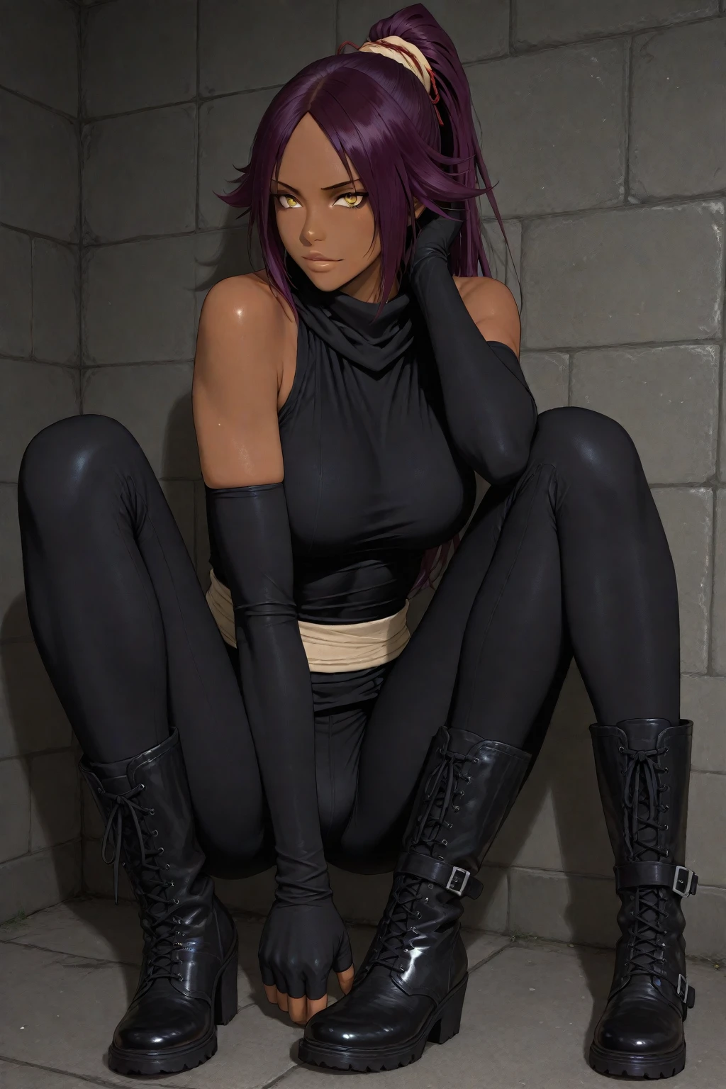 (Best quality), (Masterpiece), (Best details), (ultra realistic), Blackfire, slave, humiliated, slave collar, lost dignity, crying, barefoot, beautiful, skinny, dirty face with dirt, dirty mouth with dirt, dirty gray torn shirt, begging for freedom. dehumanizing, black underpants, dirty legs, dirty feet.