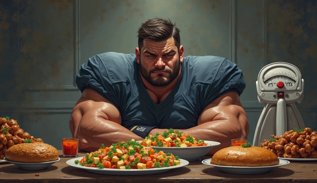Middle aged man, manly and big, he is an omega who hasn'd found his mate yet. Now he is going to a blind date, sitting on the table waiting for meet his mate. He looks tired and a little sad. big, muscular man (muscular man). black hair small and gray eyes. dressed in a black sleeveless shirt, masterpiece), (best quality), (ultra detailed), (illustration), dilf,, blushing, soft hacial hair, nervous, restaurant