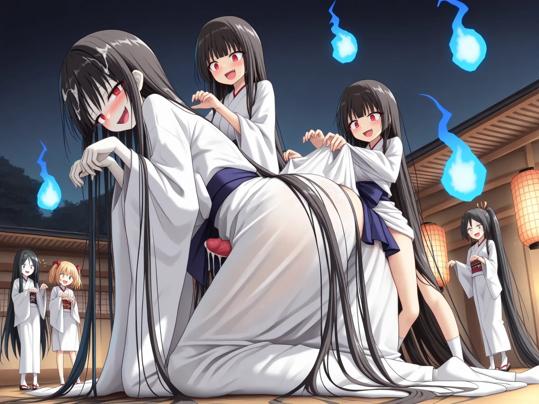 score_9, score_8_upper, score_7_upper, sauce_アニメ,　((dynamic lighting)), 2 female ,  
Sagiri Yamada Asaemon, Sagiriyamada Asaemon, Long Hair, Black Hair, ponytail, high ponytail, closed eyes, wince ,  ffm threesome,  lesbian ,nsfw  ,  {{many girls-arms grabbed girl:1.8}}, restrained, Bondage, {{{{hug from behind}}}}, {{{{countless arms:1.5}}}}, {{{{countless hands:1.5}}}}, {{arms grabbing}}, {{legs grabbing}}, grabbing, 
NUDE, nipples,  In the same way, sitting, spread legs, Having my pussy touched by a woman, (((steam))) , 
in onsen, ~ Side, blush, 
alone, Dutch Angle, View your viewers, Cowboy Shot, pussy juice, large breast , 