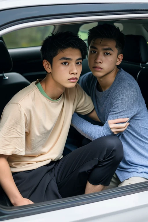 18 years old handsome boy set upper the car 