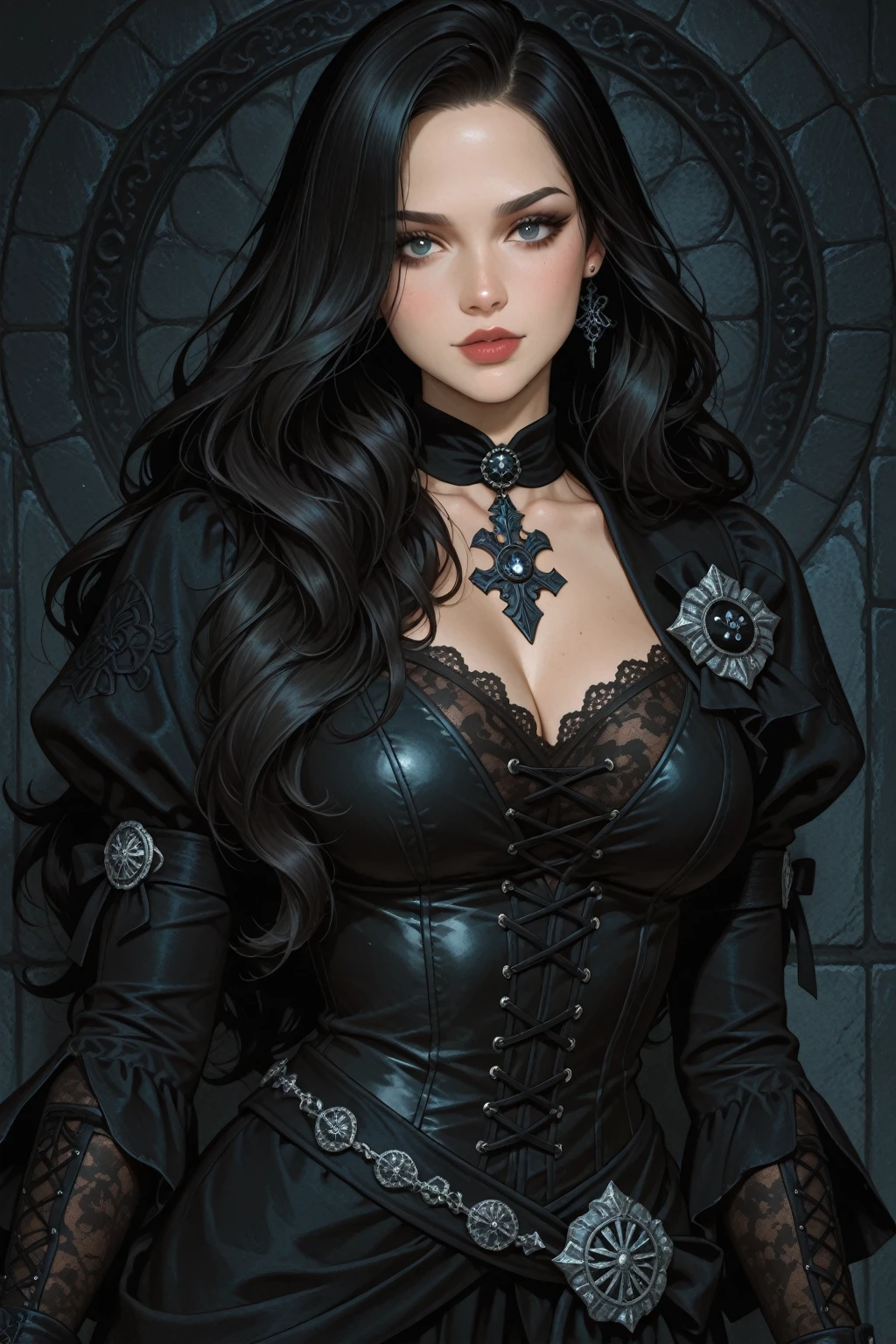 a close up of a woman in a black dress with a black cape, very beautiful goth top model, dark goth queen, goth woman, gothic fashion, gothic outfit, gothic aesthetic, goth girl, gothic horror vibes, gothic maiden of the dark, gothic wearing, gothic style, gothic maiden, gothic clothing, portrait of a dark goddess, goth vibe, gothic influence