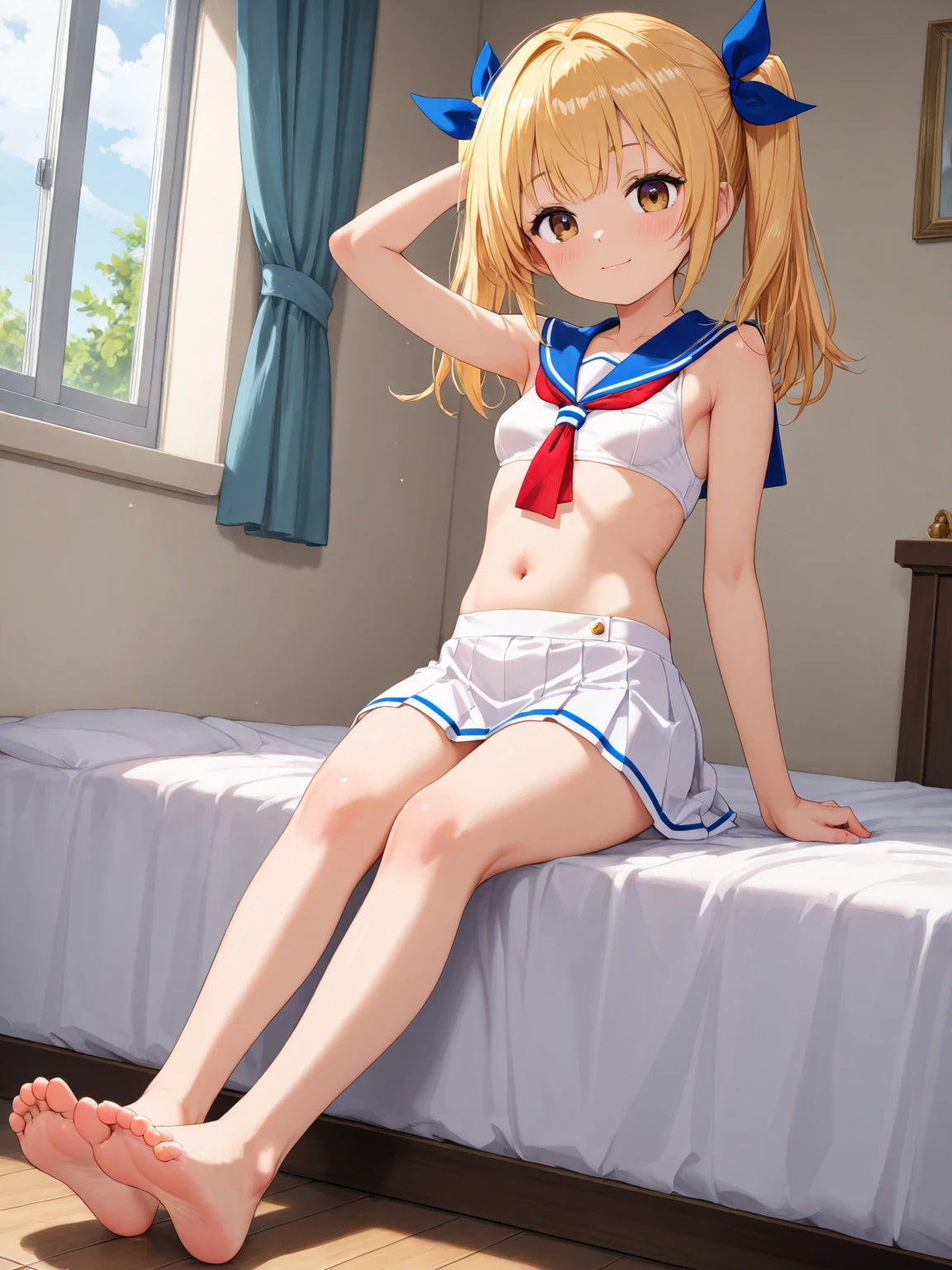 anime styled。illustratio。NSFW。Fantasia。in isekai。girl with。Blue eyes。is in estrus。a blond。blondehair。White string panties。Autumn foliage。side poneyTail。large boob。flank 。a miniskirt。Shy。Keep your back straight。M-shaped legs:1.5。is crying。Spread your legs wide and straddle the chair:1.5。Hands behind your back。Looking at the camera。 Show off your panties。Low position shooting。pantie shot。Panties close up:1.2。 Close-up in panties。Wet genitals