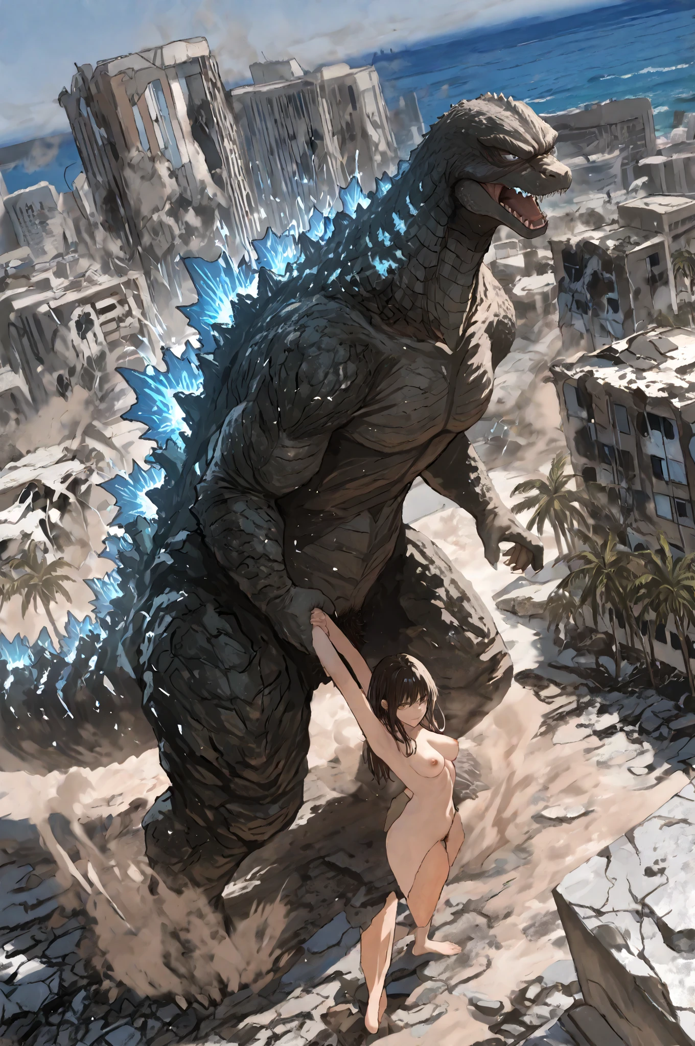 ultra detailed), a beautiful and detailed full size portrait of a female anthro human getting penetrated by a huge godzilla, monster huge monster, pregnant human, dragon penetrating human, sex, lying on back, dominating male, penis in vagina, standing, small human, forced, licking head, nipples, torn clothes, ,dragon/human, male/female, screaming, feral on human, non-mammal breasts, big body, sexy body, goddess, wide hips, kenket, Ross Tran,ruan jia, trending on artstation,foxovh, cenematic lighting, big butt, dark hill, raining, detailed background, sad, blush, detaled eye, big penis, big balls, pov mating, cumshot, cum in mouth, body grab, size difference, larger male, pov third person view, side view, high angle view,