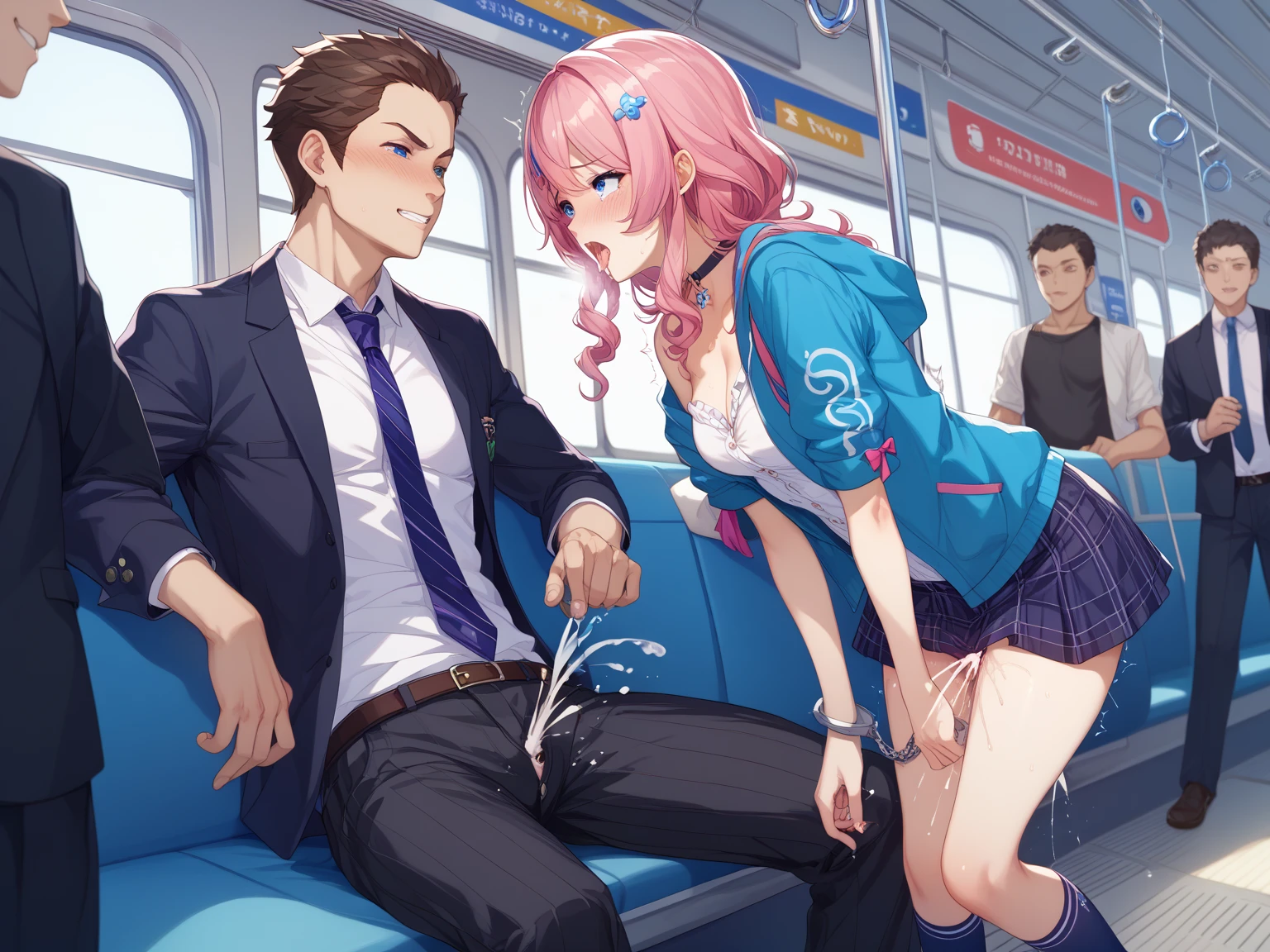 18-year-old、Women&#39;s clothing for men、boy、pink wig、naked、全naked、full nude、exposed genitals、erect penis、exposed、in the train、masturbation、Sex with two beautiful mature women、Back-in-the-saddle、pleasure、ecstasy、pacifier、anatomically correct body、everyone around me is watching