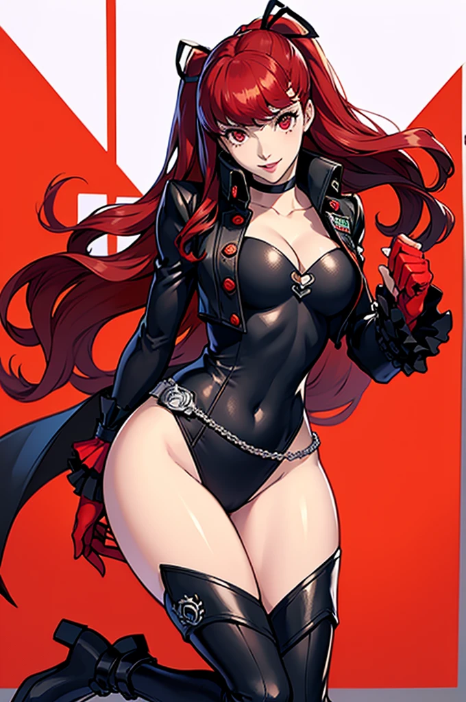 anime fairy tail, personaje flare, pelo anaranjado largo en dos coletas, rostro hermoso, ojos hermosos, pecho grande, trasero grande, Curvaceous Body, calidad, 4k, adolescente, atractiva. Flare es una joven de piel clara de estatura media, con el pelo largo, color rojo, They are gathered on both sides of the head and tied into a pair of braided pigtails, masivas, que llegan hasta la cintura, y parecen seguir siendo por lo general arqueado, Backwards. Ella tiene labios gruesos y ojos rojizos, que siempre se muestran algo de par en par, que, junto con las cejas levantadas y perpetuamente su boca semi-abierta, gives him a somewhat crazy expression. Furthermore, ella parece tener bolsas visibles por debajo de los ojos, agregando a su aspecto distintivo. Flare posee un cuerpo muy voluptuoso, con senos masivos encontrados por las caderas de manera similar, la dota de una casi perfecta figura de un reloj de arena. Su hombro izquierdo tiene una cicatriz en forma de una "X", y su oscura marca de Gremio se encuentra en la parte superior de su pecho derecho. Flare tiene un vestido rojo muy revelador, que deja la mayor parte de su cuerpo superior al descubierto, es decir, su espalda, los lados y una gran parte de su escote que casi le llega hasta el ombligo (y, en consecuencia, parte de su marca de gremio) completamente expuestos, asegurado por correas de cuello halter. El vestido casi llega hasta los tobillos, con la parte que cubre sus piernas con volantes, and a lighter section, consisting of two elongated patches that act as a leash of sorts, en correspondencia a la cintura, al parecer, it is sewn to the clothes. El traje de Flare se completa con guantes largos que llegan casi hasta los hombros, haciendo coincidir su vestido en color, each with a small cut on the outer top edge, y las botas simples y de color claro, buena calidad, 4k.