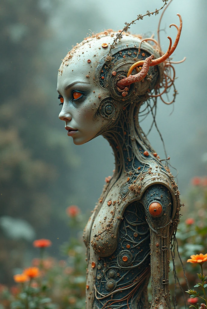 Made by an advanced civilization、With technology that humans cannot even imagine,、It's like a humanoid machine.、organism、Beautiful and terrifying、A faint glow like veins running through.、Artificial lifeforms