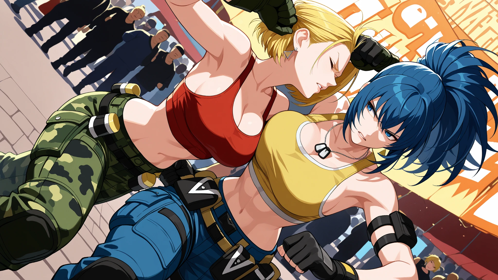 アニメ cel-shading Goddess, muscle, on the beach in ((anime + manga + comics + cartoon) style)
