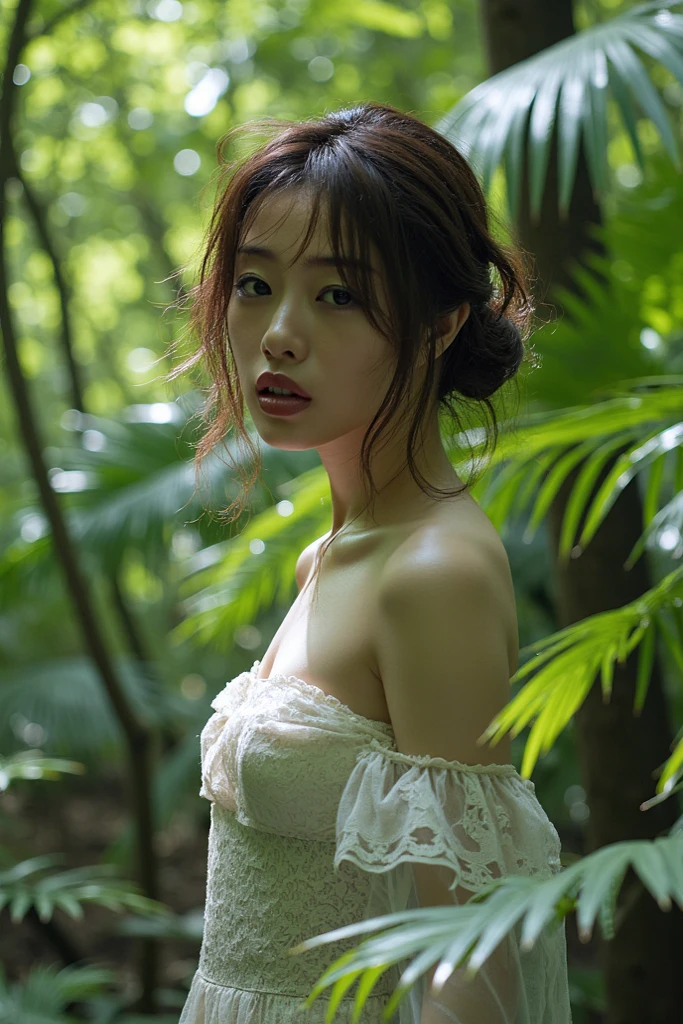NSFW,(cammel toe),(Best Quality:1.2), female dog,(Female genitals:1.1),in 8K, Raw photo, (Dark blue eyes :1.1), full body Esbian,Beautiful sexual woman, Aura with a sense of transparency,face lights, profetional lighting, Cinematic lighting, In the thick fog of the forest