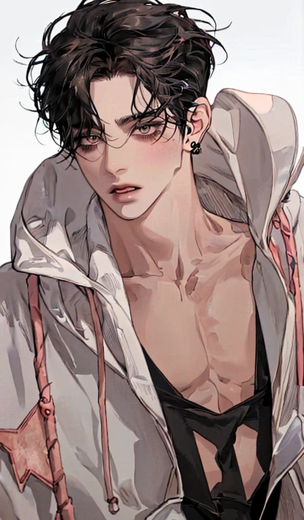 in Chinese and Japanese ink art style, black and white, front view, slender young man, shirtless, barefoot, pantless, in a studio, ambient light, becoming the subject composition, soft colors, perfect composition, beautiful, slender, handsome young man, sitting, smiling, tender gaze, starting to the viewer, detailed muscles, realistic skin, muscled gluteous, detailed hamstrings, You can see his veins, standing in photo studio, his confident look, his masculine countenance, lovely look, shirtless, pantsless, barefoot, in photo studio wearing swimmsuits
