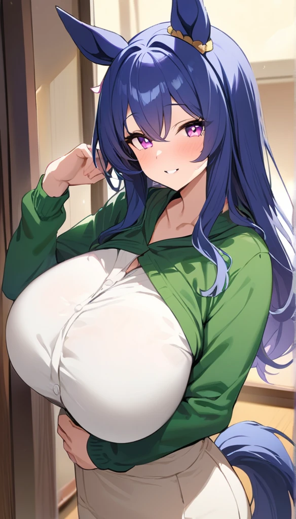 woman, 1girll, 独奏, gigantic cleavage breasts, upper legs, neon palette, High-neck sleeveless sweater, hason, Sweaters, 1girll, 详细的脸, Hang in the back, illustrate, TTPT-FC ,