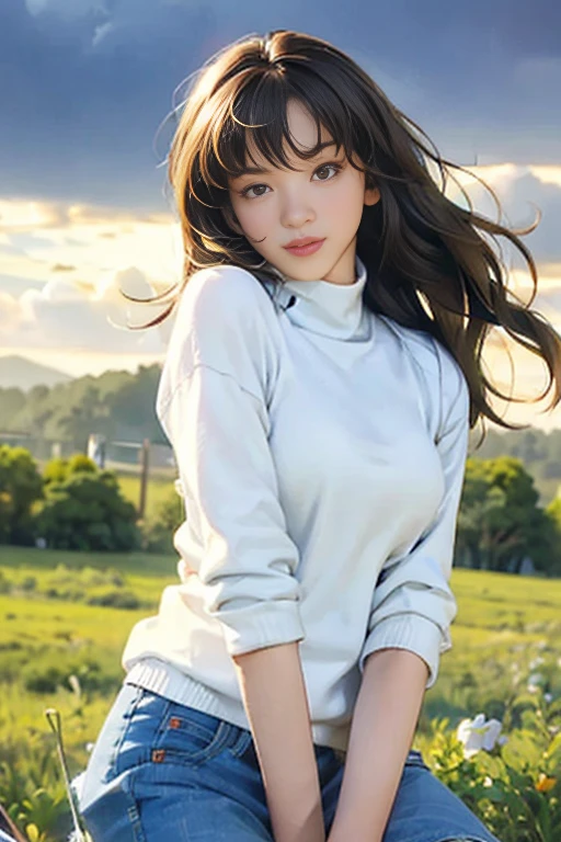<lora:IU:0.75>, modelshoot style, (extremely detailed CG unity 8k wallpaper), IU, brown eyes, long hair, white shirt, sweater, red lips, professional majestic oil painting by Ed Blinkey, Atey Ghailan, Studio Ghibli, by Jeremy Mann, Greg Manchess, Antonio Moro, trending on ArtStation, trending on CGSociety, Intricate, High Detail, Sharp focus, dramatic, photorealistic painting art by midjourney and greg rutkowski,