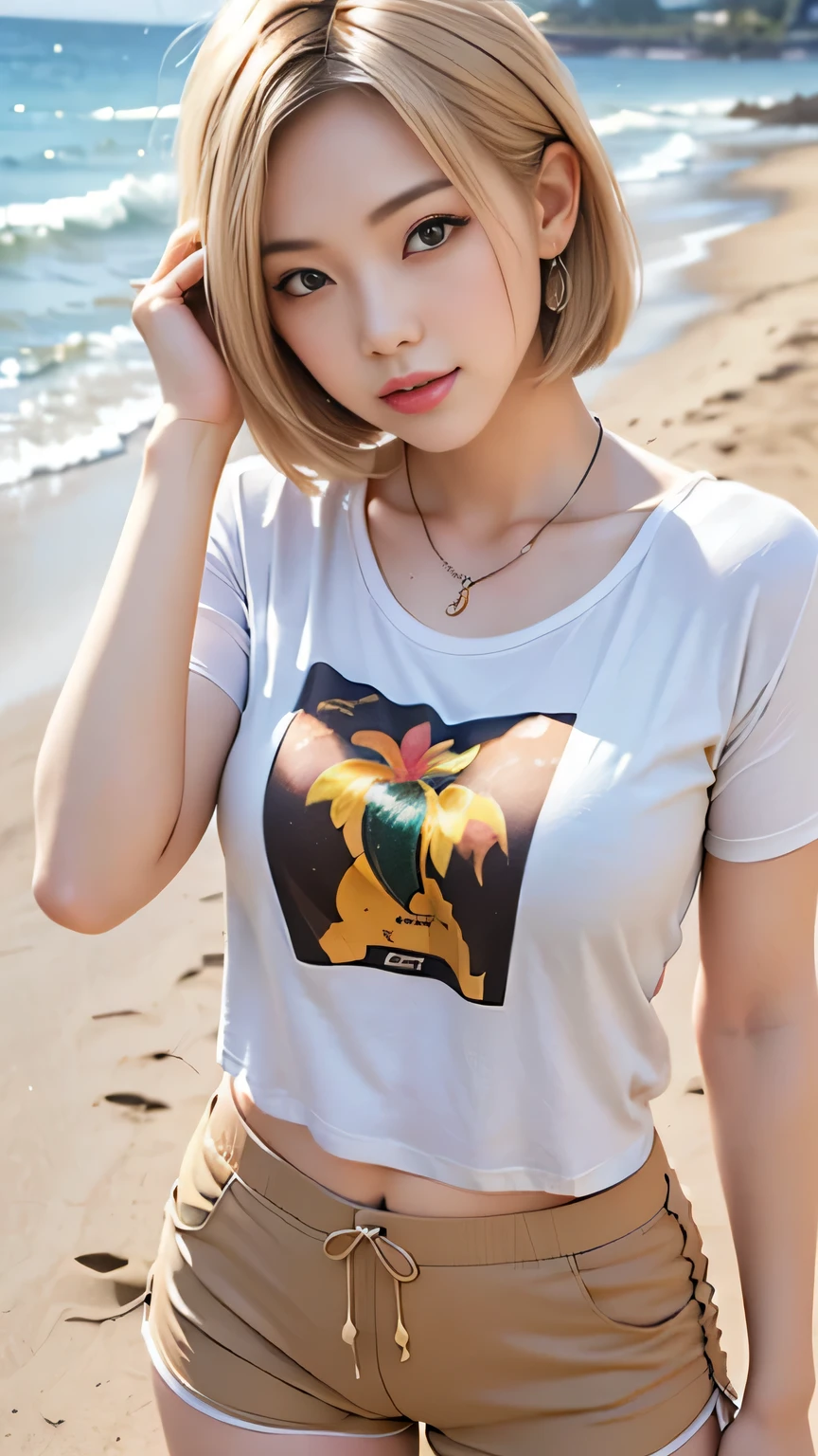 tshirt design, rzminjourney, Vector art, summer design,Blonde like silk, hot like Hawaii