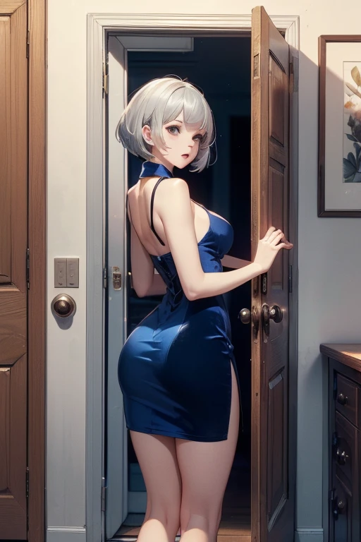 （（The Masterpiece，best qulity））， San Luis\（Luxury wheels\） \（azur lane\）， high - resolution， Maximum quality， illutstration， Cinematic light， ultra - detailed， Detailed face， （Detailed eyes）， best possible quality， ultra - detailed， The Masterpiece， （Detailed face），The tree， hair ornament， ear ring， gargantilha， sportrait， silver dress， revealing clothing， the highest detail， Luminous eyes， （hotel：1.2）， sitting on a bed， Sit， floor， windows， Night sky， back lit， ray of light， （High contrast）， （colourised），nuda，goddess of Japan