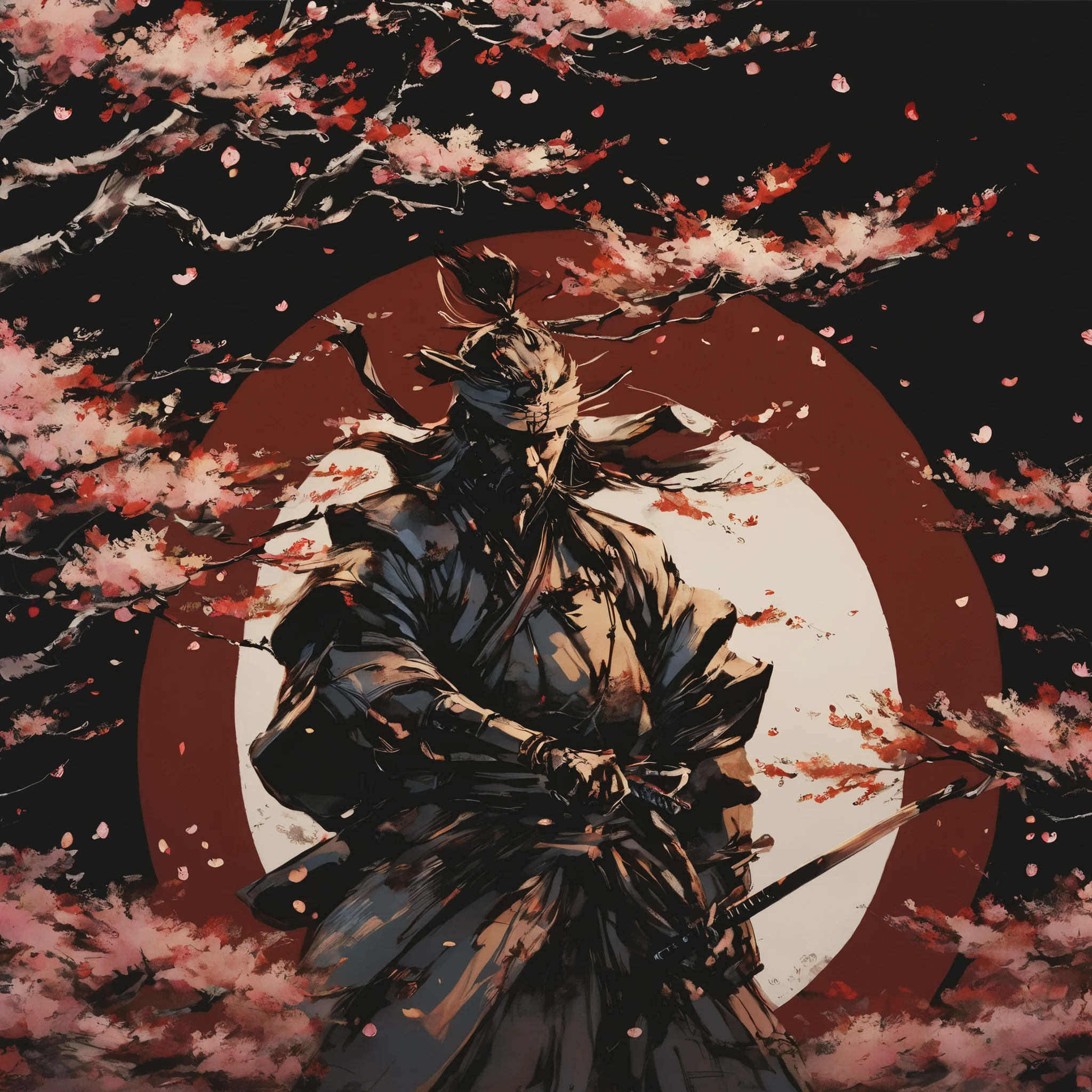 score_9, score_8_up, score_7_up, Man Wearing Black Jinpei ,  Mysterious light falls on 、 Samurai Pulling Out a Sword in Front of His Face {x}, cherry blossom petals are dancing around, serious expression, black eyes, Dark Background,   Man Holding Cherry Blossom Petals  , complicated details, Epic Picture, Spectacular Scene, dramatic lighting, High budget, Bokeh, cinescope, Sulky, narrative poem, gorgeous, film grain, grainy, masterpiece, top quality, Yoji Shinkawa
