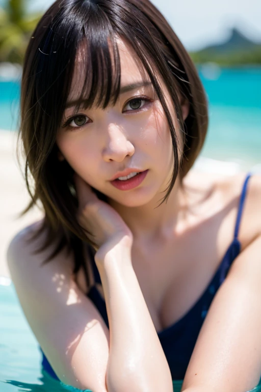 (masterpiece), (Highest quality), (Very detailed),(Disheveled Hair),(shape), (One Girl), (bikini), Are standing, Fashion Model, View your viewers, (interview), (Beach),Beautiful details, Delicate and beautiful face, floating,(High chroma),(Colorful splashes),Colorful bubbles,(The Shining), Focus on the face,  Hair Ring, Floating Flowers, Floating Hair, (The Shining), Best lighting, Best Shadow,