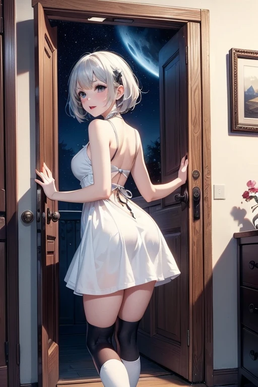 Short white dress，white skinned，full bodyesbian，Need，tmasterpiece