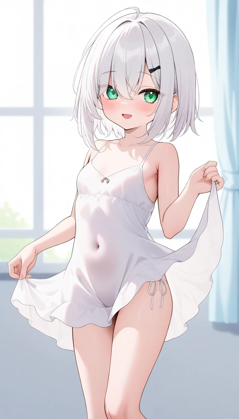 panties, (white), white hair,