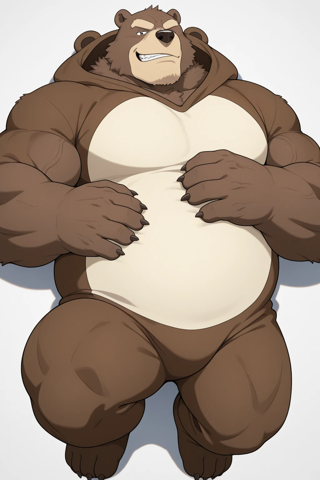 Black Bear，personification，Strong Man，Corpse，Hands tied，Has been hanged，Naked，Confusion，incontinence，White sexy briefs，Laboratory Background。