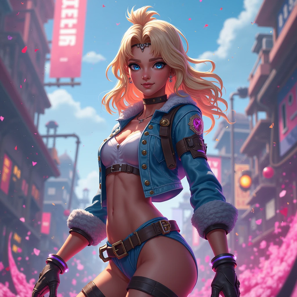 the character is (((Avril Lavigne))), ((super bodybuilder)), (( queen)), ((thicc muscles)), ((H-cup breasts)), ((clear skin)), ((21 years old)), (very round glutes), ((perfect skin)), 1boy, solo, girl, close up, futuristic Russian queen outfit, the scene is in the streets of cyberpunk Moscow as she prepares to start winter