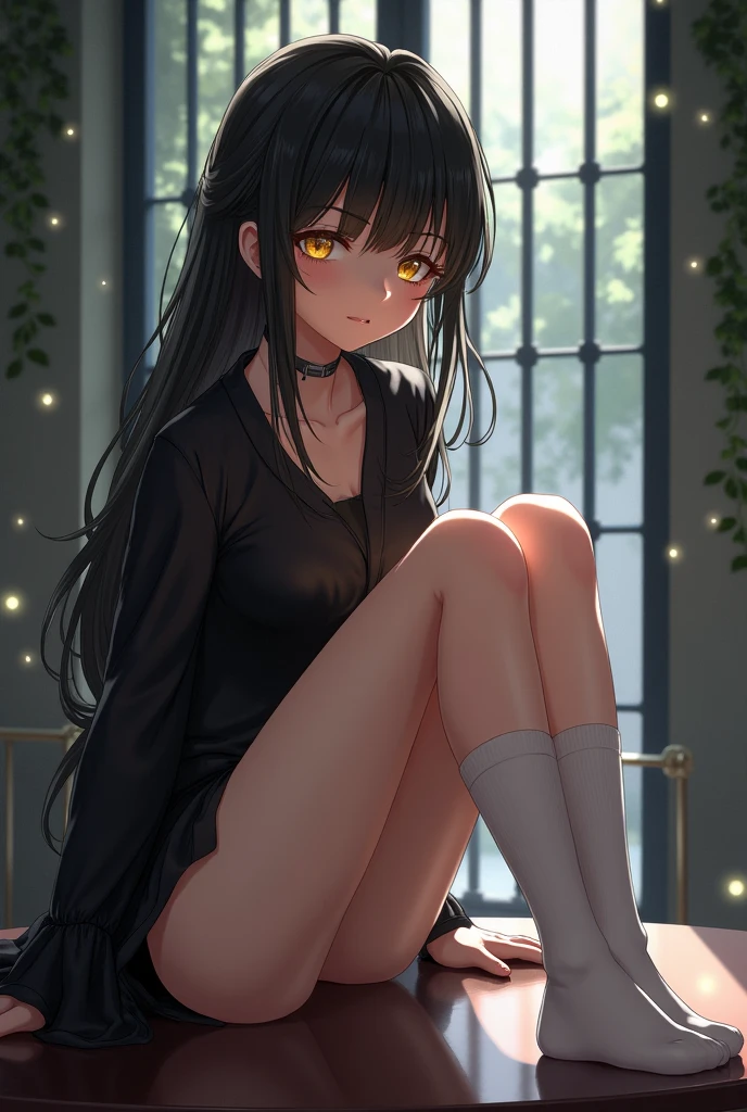 1 woman, black pantyhose, high heels, brown high ponytail, open, squat, face audience, masterpiece, best quality, 8k, highly detailed face and skin texture, detailed eyes, wet body, long hair, NSFW, no panties, no panties, tide blowing, urine