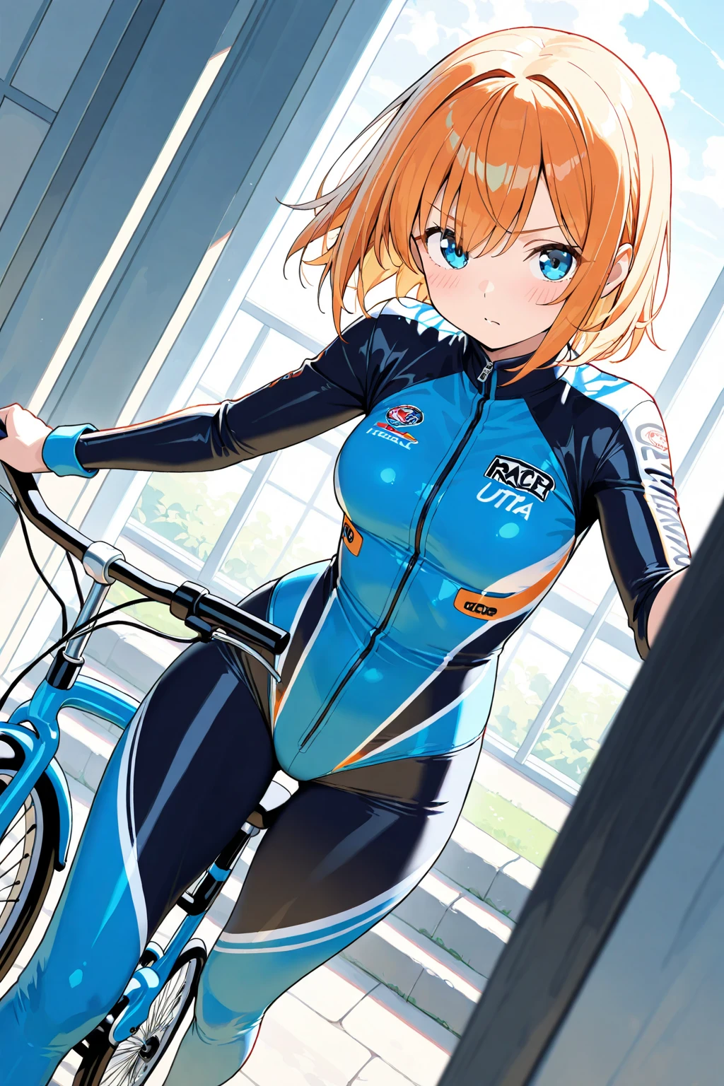 Shikinami Asuka Langley, Plug Suit, Translucent costume, Small breasts, Jacket, bike, bikeに跨る少女, 赤いbike