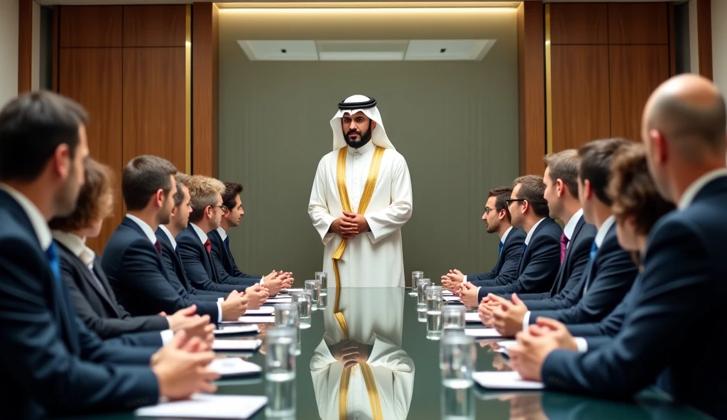 Animated image of a Muslim man refusing to accept a deal from a group of people