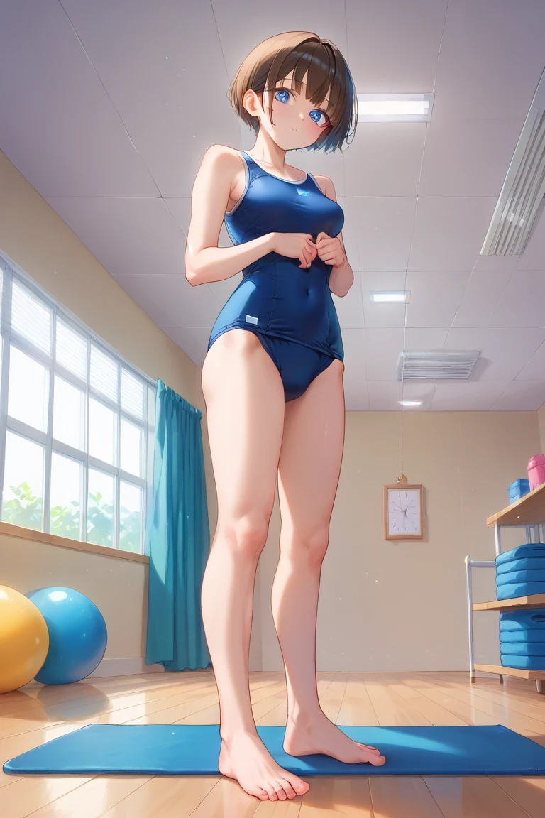 8k,Highest,quality,(highest quality:1.1), (masterpiece:1.4), (Confused:1.0), 
1 person, Deviluke Type, hair ornaments, Bobcut, Short Hair Pink Hair, Purple eyes, Narrow waist,medium breasts, ((Navy blue school swimsuit)), ((((In her room)))), (blush:1.2), smile,（Perfect Fingers）, sexy pose, arms behind heads,naked, squatting,open legs,pov ,Heavy breathing,((Pussy Line)),
