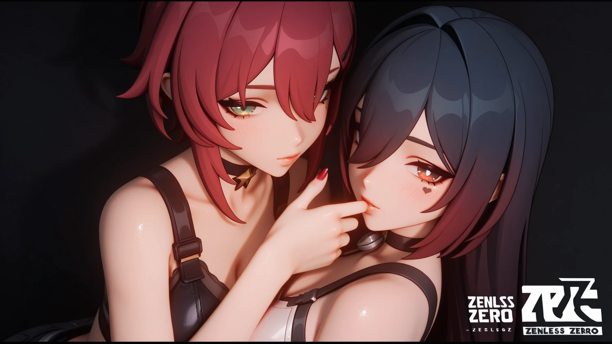 vampire,Silver Haired Girl,Red Haired Girl,Green Eyes,Tongues touching,kiss