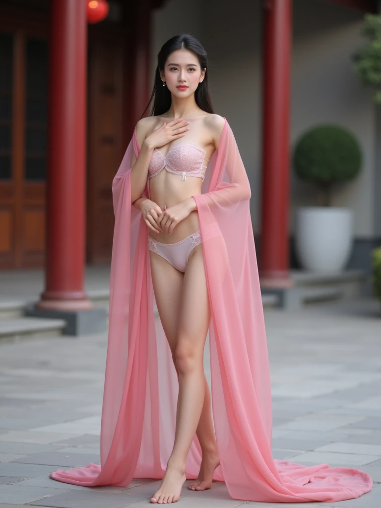 Best Quality, Masterpiece, Ultra High Resolution, (Realisticity: 1.4), Original Photo, 1girl, Pink Off-the-Shoulder, Cinematic Lighting naked full body 