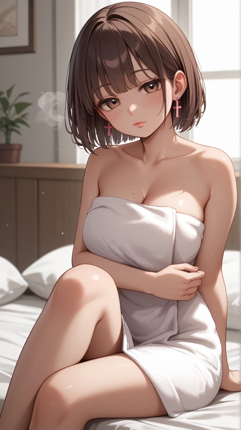 anime girl  only a towel cover up the body