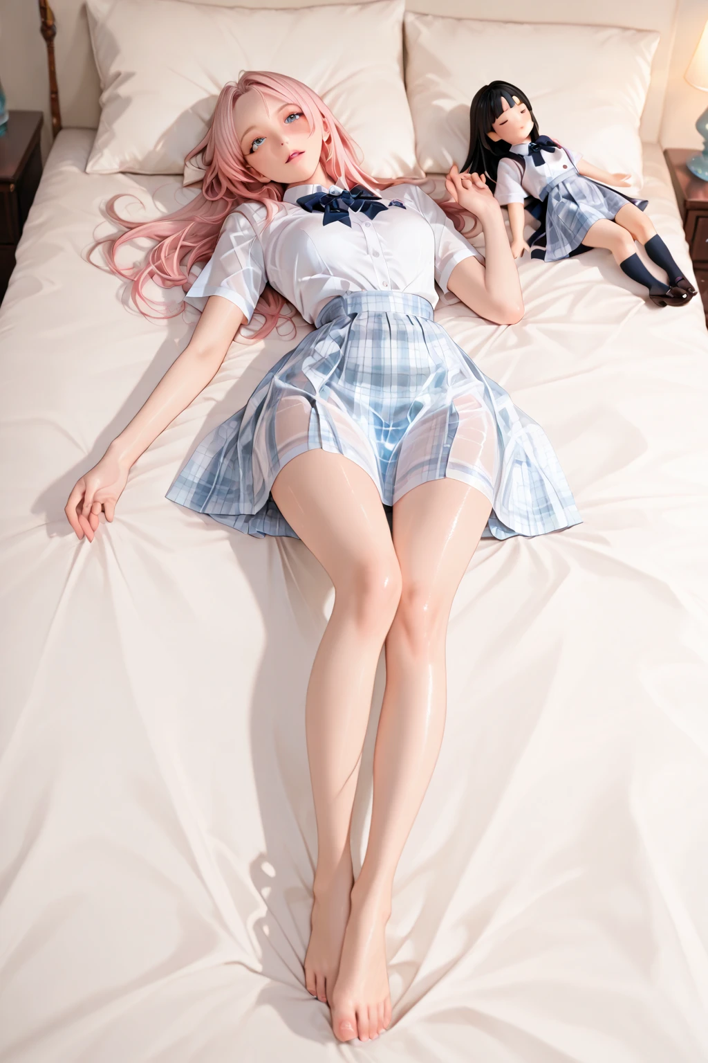 （masterpiece,Highest quality:1.2),anime girl,laughing out loud,looking down,full body,Cute body、bed、Sexy pose、HQ、high resolution、