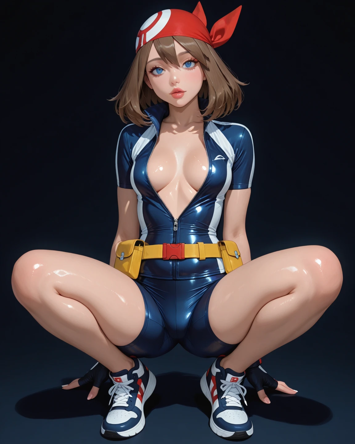 masterpiece, best quality, <lora:ArinaMakihara:1>,1girl, smile,rabbit ears, fingerless gloves, brown hair, bodysuit, cropped jacket, goggles, brown eyes, shoes, cameltoe, grey background,
