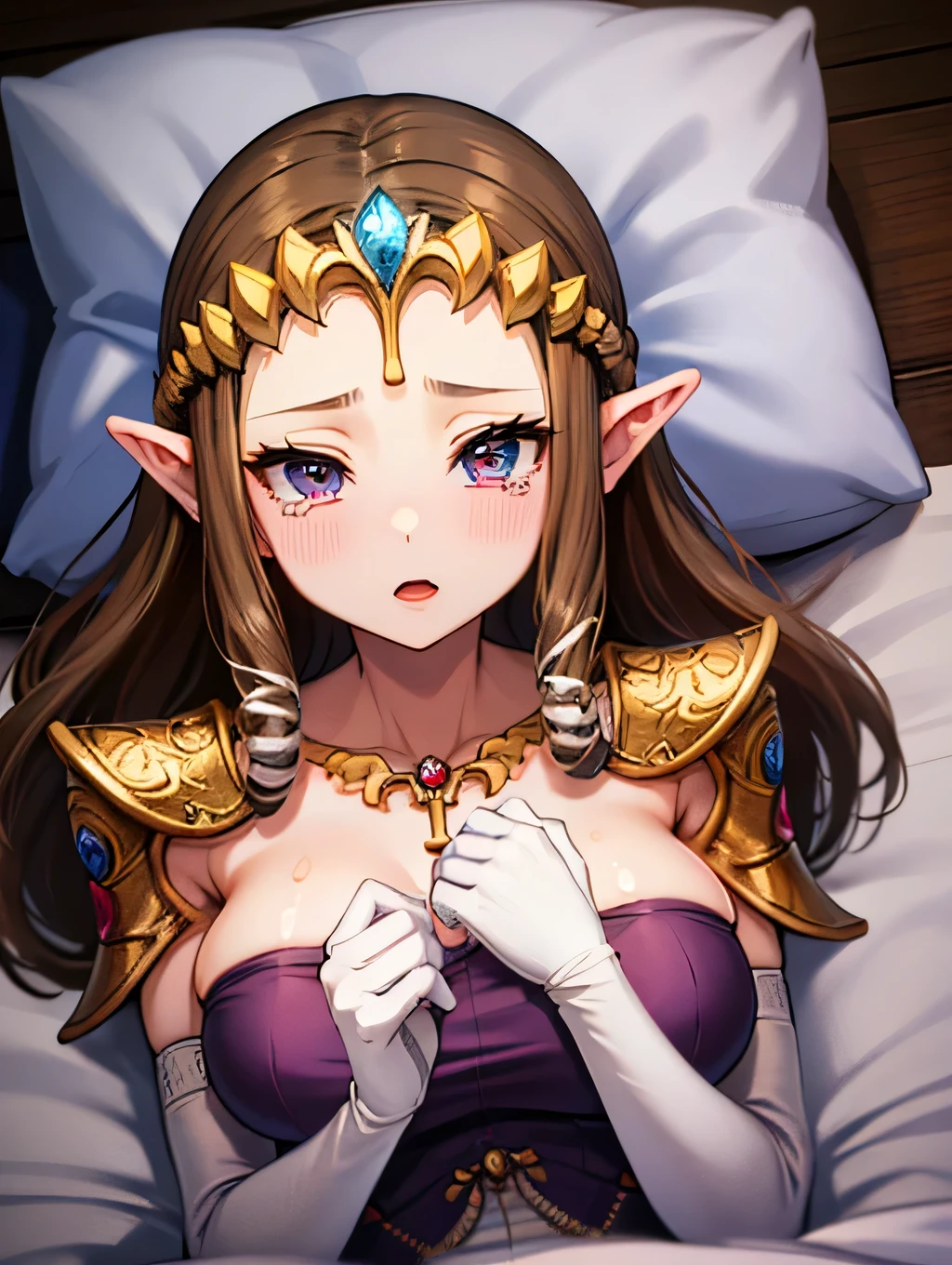 ((POV)),((((Grasp the male genitalia with both hands)))),((((((1 boy, penis, handjob))))))),((((Scared)))),((Are crying)),,((alone)),Anime art style,masterpiece,(Highest quality), (超detailed),(Very delicate and beautiful),(alone),(detailedな顔と目),((Beautiful eyes like jewels)),(,(((((Mature Woman,Queen))))),(()),,((Long Straight Hair)),,Cleavage,(bed),length_gloves,(()),,((((Gorgeous hair accessories)))),(()),(((Open your mouth)))),((()))),((((Beautiful Face)))),(((()))),()),(()))),((((Straight hair)))),((Cleavage)),((((Dark brown hair)))),Princess Zelda,(()), ((Highest quality)),,(非常にdetailed) ,((Purple blouse)),,Brown Hair,((((Blushing)))), (非常にdetailed),((detailed)), ((Highest quality)), (非常にdetailed), ,