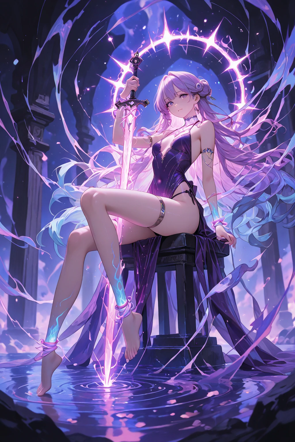 a sexy anime character with long hair holding a scythe and a sword in one hand, pudica pose gesture, cell shaded adult animation, sketchy artstyle, gesture drawn, holding a pudica pose, body pose!, full body drawing, full character body, full body concept, full body; front view, female full body, realistic proportions!!, entire body, slave rags leash iron ball berlinda on the back of her body with many goblins, woman posing in an open courtyard in an ancient world, a girl with milk in front of her, a picture of her flushed face behind her gun exposed with gooey goop dripping all over her body, lewd face, a drawing of a debauchery priest many cultist of aphrodite, A sultry hentai character depicted in a scene, featuring seductive anatomy, provocative poses, explicit details,