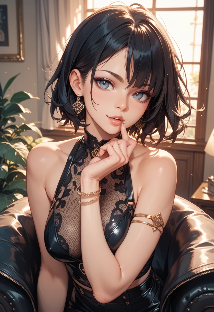 Marinette, Character in the Miraculous series, com uma fantasia sexy catnoir, blue hair