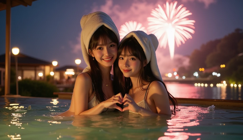 (top-quality、in 8K、32K、masterpiece、nffsw、Photorealsitic:1.4)、(细致背景)、Photos of cute women in Japan、Teen、((3 women))、((Tons of fireworks:1.3))、(On the roof of a high-rise building)、(Rooftop Night Pool)、(Pool Party)、 ((Dubai、Skyscrapers、Night view of Building Street))、perspiring、wetted skin、Large pool、A smile、cheer、nigh sky、(milkyway)、(shooting stars)、Novel swimwear、Retro swimsuit、A sexy、erotick、Making noise while watching the night sky、dynamic ungle、动态照明、Upfocus、From above