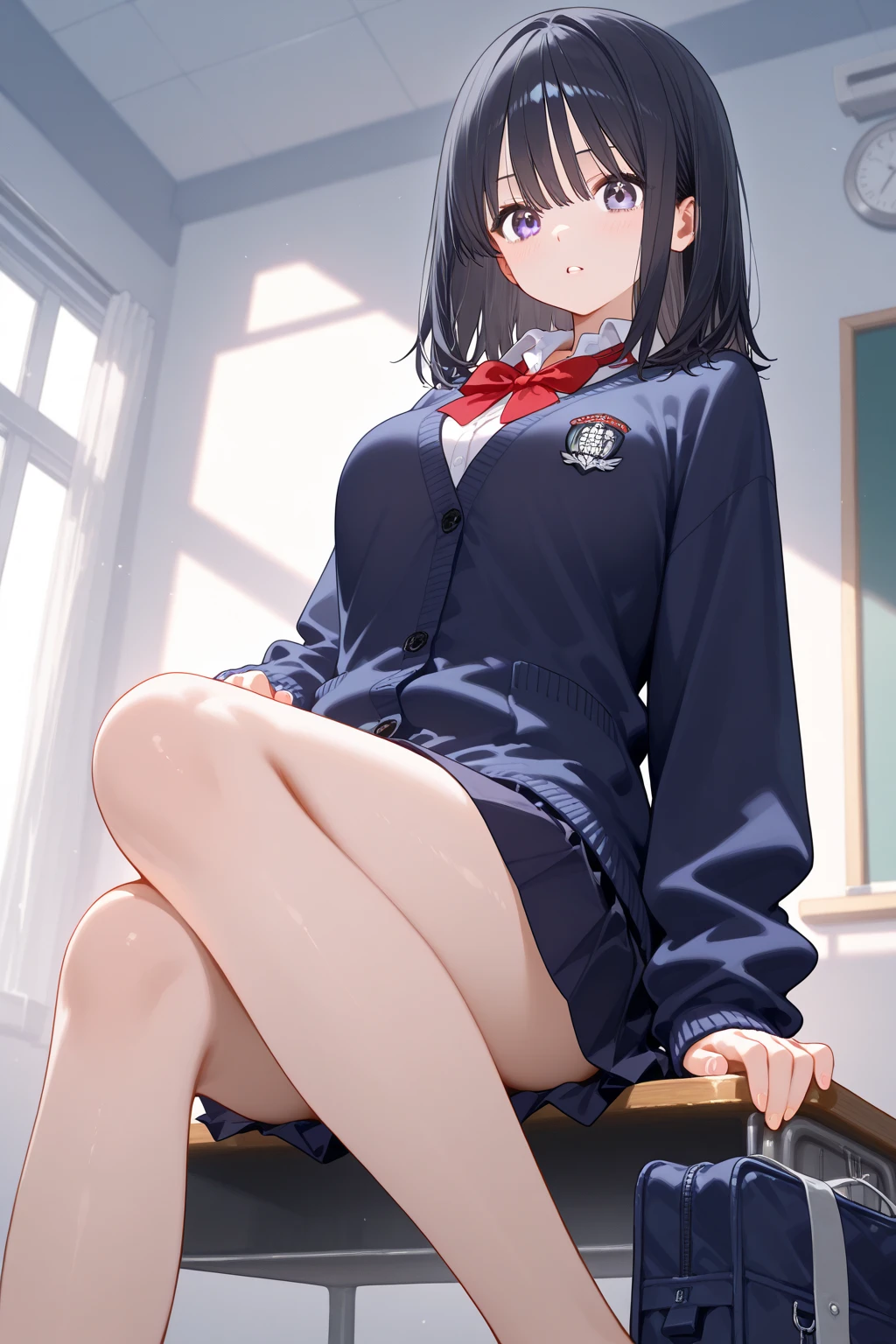 1boy +1girls black_eyes black_hair blush book bookshelf breasts clothes_lift commentary_request female hair_ornament hairclip highres holding holding_book kase_daiki loafers looking_at_viewer original panties pantyhose pantyshot pov school_uniform serafuku shoes short_hair skirt skirt_lift spread_legs sweat teeth underwear