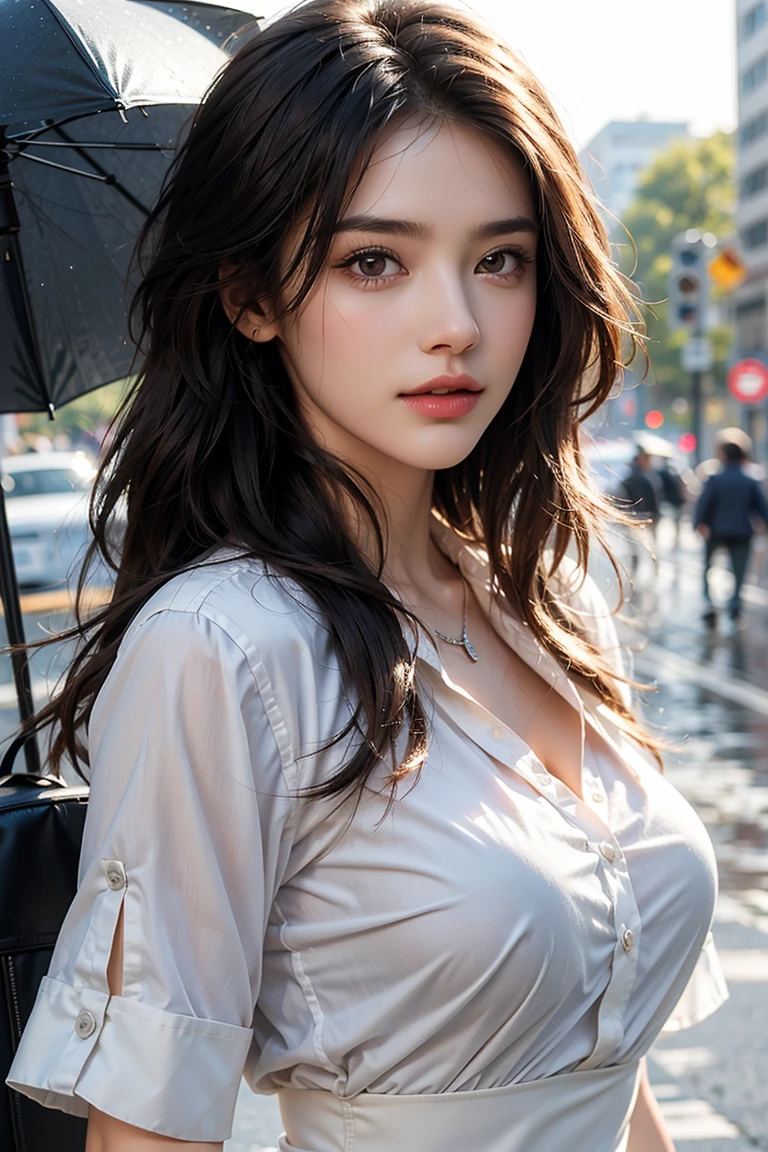 (RAW shooting, Photoreal:1.5, 8k, highest quality, masterpiece, ultra high resolution), perfect dynamic composition:1.2, street corner at night, look up at the sky:1.3, (((Typhoon heavy rain))), Highly detailed skin and facial textures:1.2, Slim high school girl wet in the rain:1.3, sexy beauty, perfect style:1.2, beautiful and aesthetic, Fair skin, very beautiful face, (rain drips all over my body:1.2, wet hair:1.4, wet uniform:1.2), water droplets on the skin, (Medium chest, Chest gap), (embarrassing smile, The expression on your face when you feel intense caress, Facial expression when feeling pleasure), (beautiful blue eyes, Eyes that feel beautiful eros:0.8), (Too erotic:0.9, Bewitching:0.9), cowboy shot, student bag, perfect limbs, perfect fingers