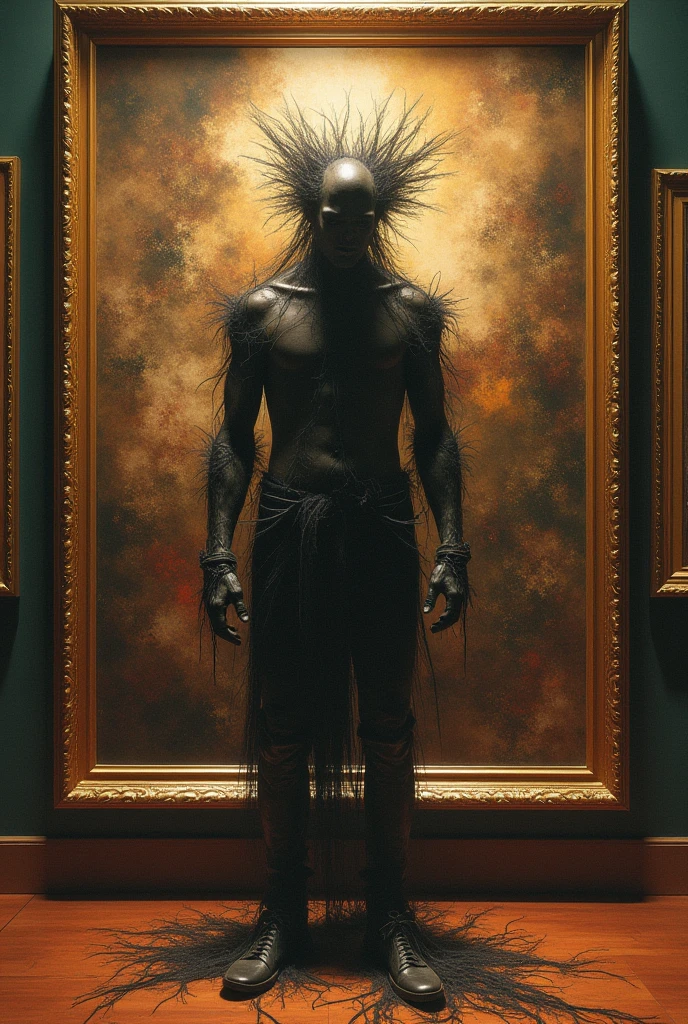 full length ,in sneakers,naked boy,demon with horns,high detail of hands, remote camera,highly realistic beautiful face,realistic shadow,beautiful eyes, long hair,Powerful liquid explosion2 ,black background, commercial photography, bright environment, studio lighting, OC rendering, super details, solid color isolation platform, professional photography, color grading