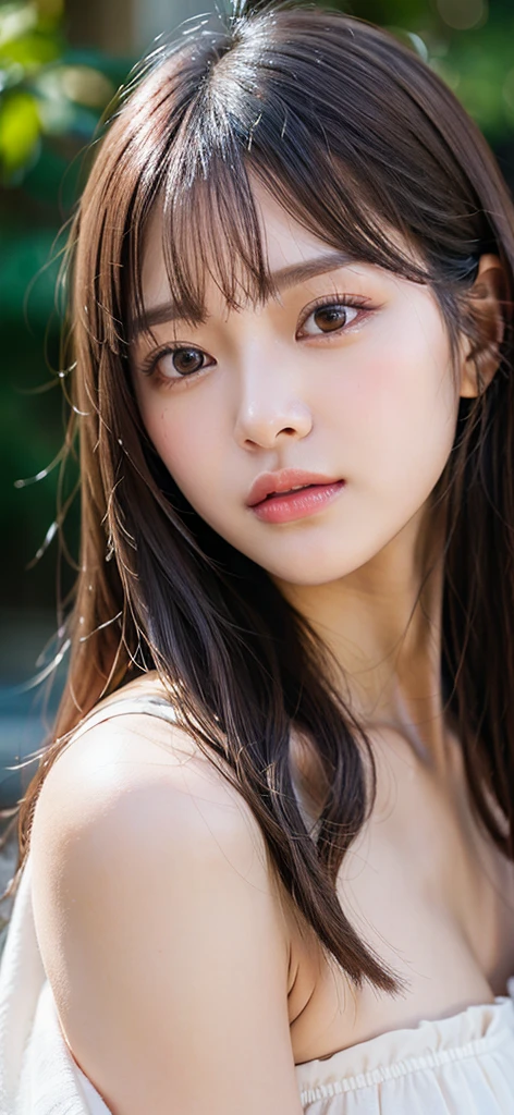 ((Highest quality, 8K, masterpiece, Super detailed, Ultra-high resolution, Realistic, RAW Photos, Absurd, The absolute solution:1.5)), pretty girl, One girl, Open your mouth、Cowboy Shot、Cowboy Shot、Brown Hair、Long Hair、Curly Hair、Clear Eyes、Thick lips、Shiny skin、slim、thin、Blue tight knit dress、Beautiful breasts、Building roof、night、full moon、night景、Light、Highly detailed face, Highly detailed lips, Fine grain, double eyelid,