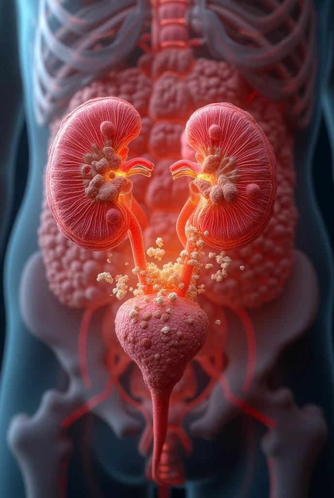 Draw the renal system when there is pain and burning in the urine