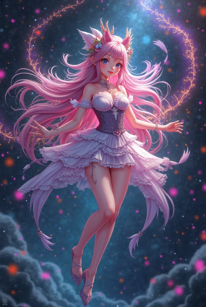 1Blittle girl，Long silver-white hair that reaches the waist，Sad face details，Blue-yellow cheongsam，Long legs，skin is delicate，holding microphone in hand，Explosive effect，Sit on a stone platform，