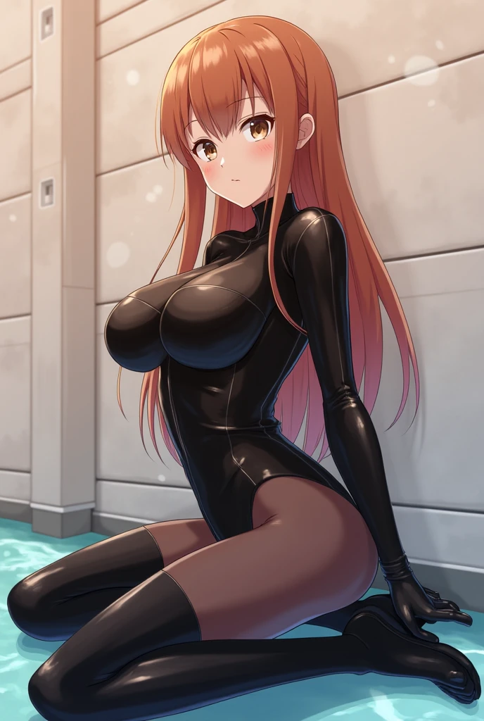best quality, masterpiece, highly detailed, illustration, 1girl, solo, yoshida yuuko \(machikado mazoku\), horns, shamiko, lips parted, (open catsuit), city street, standing, (open zipper), inner side boob