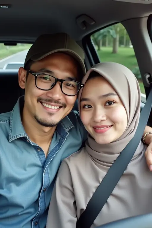 muslim couple taking selfie with cell phone in front of black background, couple, potrait, protrait, lovely couple, happy couple, full protrait, scandy and arender, profile pic, couple pose, profile photo, with wart, wpol and sarasti, 8k selfie photograph, by Abidin Dino, photo portrait, kuntilanak, ismail