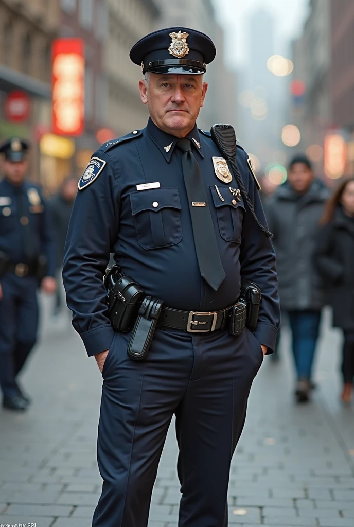 RAW photo of a UK police officer standing on the sidewalk <lora:British_Police_Uniform:1>